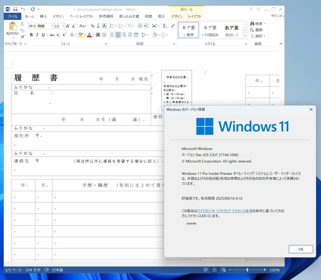 Windows11 24H2でOffice2013 Wordバージョン15.0.5571.1000を起動