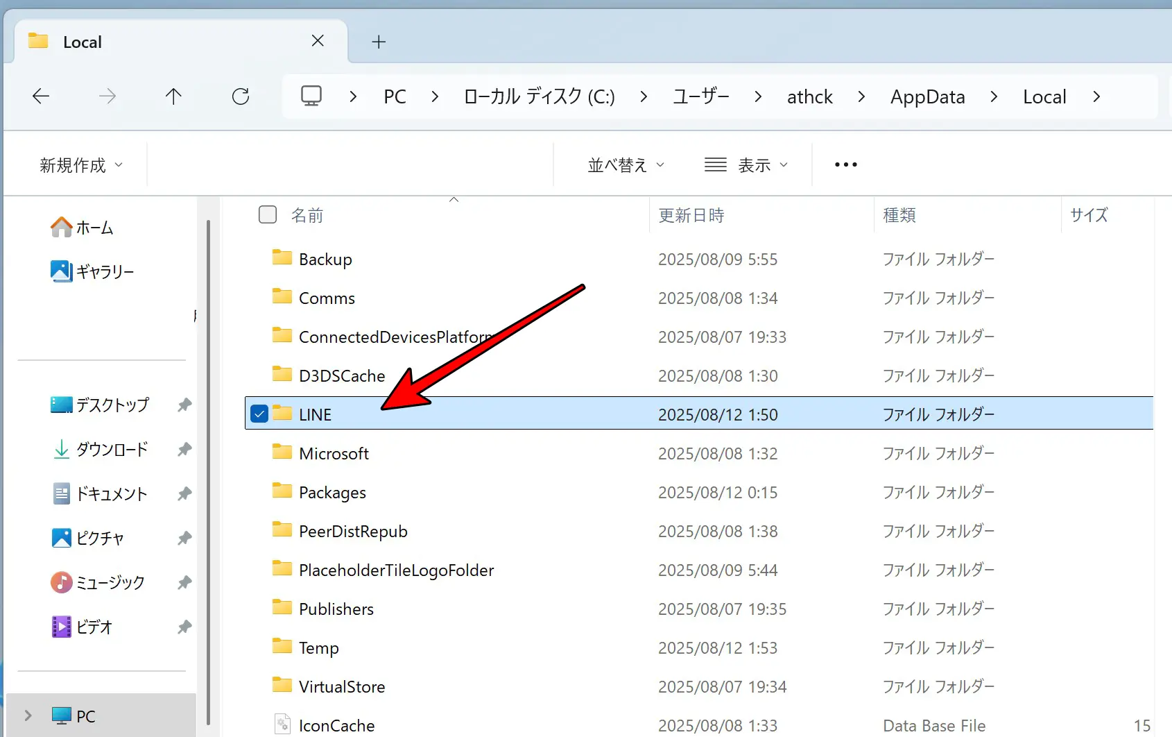 C:\Users\【ユーザー名】\AppData\local\Lineのデータフォルダ